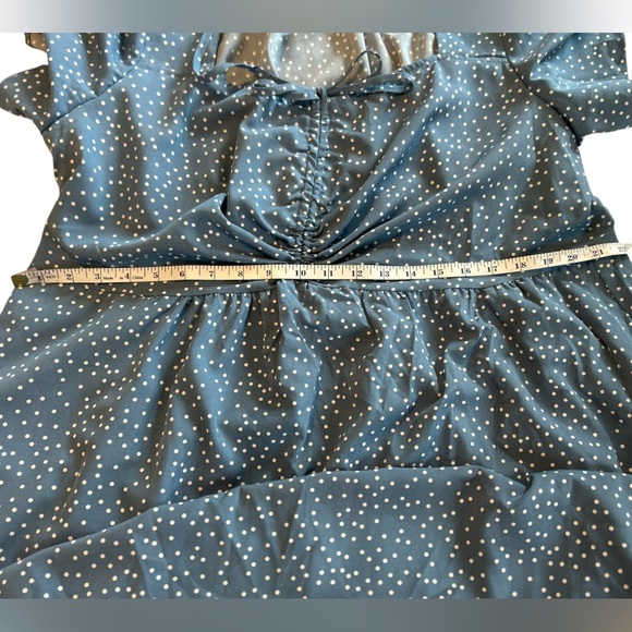 New Bloom Chic Womens US 22 24 Blue Polka Dot Ruched Front Tiered Midi Dress NWT - Picture 10 of 13